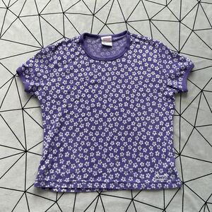 BONGO 90s Daisy Knit Baby Tee M Purple White Floral Made in USA